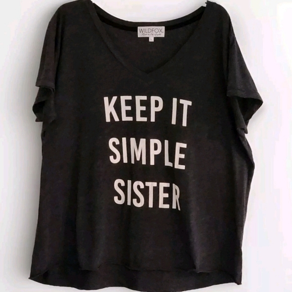 Wildfox “Keep It Simple Sister” Rolled Hem V-Neck Tee  Size Large – Made in LA - Picture 5 of 10